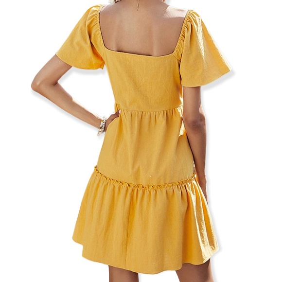 Rotita Mustard Yellow Button Up Sweetheart Neckline Mini Dress - Picture 2 of 10